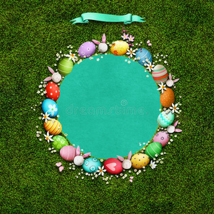 插图 横幅 庆祝 圆圈 鸡蛋 季节 复活节 框架 四月 艺术