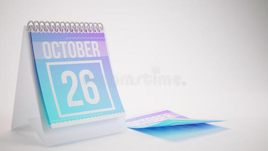 三维渲染时尚色彩日历在白色背景10月26日