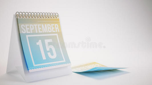 三维渲染时尚色彩日历在白色背景9月15日