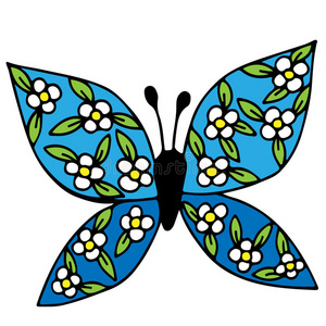 五颜六色的孤立蝴蝶，翅膀上有花