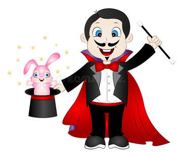 magicshow戴帽子的兔子卡通魔术师照片