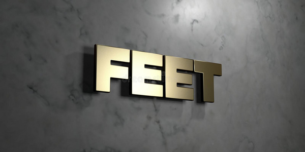脚黄金标志安装在光滑的大理石墙壁3D渲染版税免费股票插图