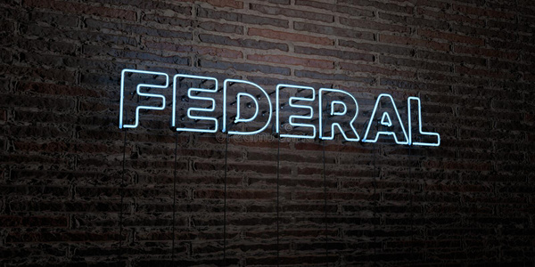 联邦现实的霓虹灯标志在砖墙背景3D提供版税免费股票形象