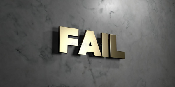 失败黄金标志安装在光滑的大理石墙壁3D提供版税免费股票插图