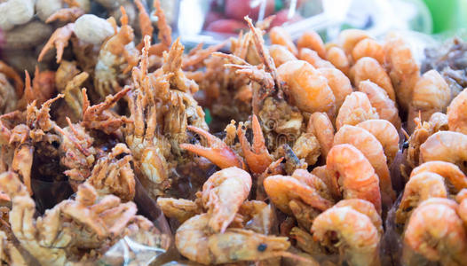 深的 贝类 生菜 小吃 油炸 食物 准备 甲壳类动物 对虾