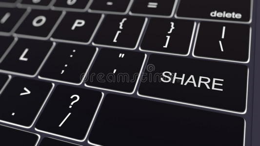 黑色电脑键盘和发光共享键。 概念三维渲染
