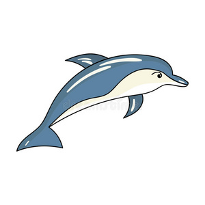海豚图标在卡通风格隔离在白色背景上。 海洋动物象征股票矢量插图。