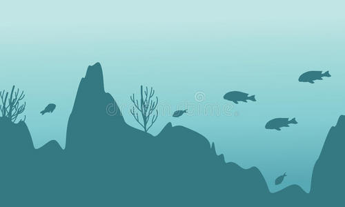 植物 水族馆 插图 游泳 动物 水下 珊瑚 海的 环境 轮廓