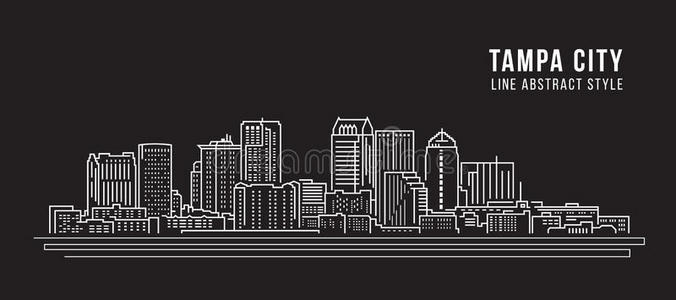 城市景观建筑线艺术矢量插图设计坦帕市