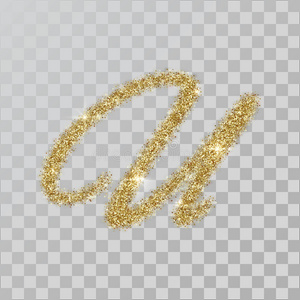 金色闪光粉末字母u在手绘风格。
