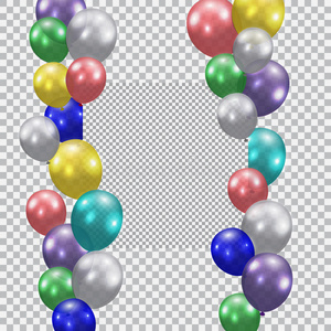 节日气球。 逼真，半透明，五颜六色。 广告或广告的地方。 格子背景