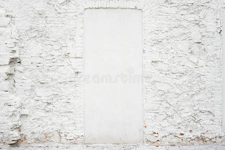 抽象的老式空背景。旧白色彩绘砖墙纹理的照片。 白色洗涤砖墙表面