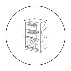 冰箱与饮料图标的轮廓风格隔离在白色背景。 超市符号股票矢量插图。