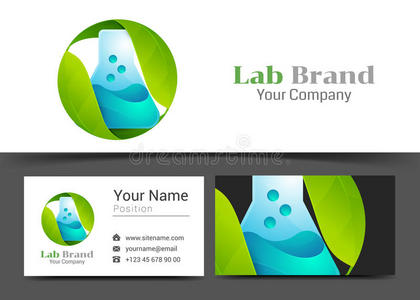 绿叶实验室公司标志和名片标志模板。