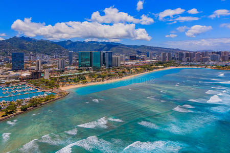 檀香山夏威夷市中心的鸟瞰图