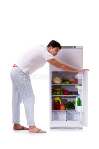 器具 冷冻室 冰箱 瓶子 男人 饥饿 厨房 健康 水果 牛奶