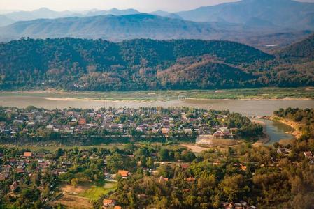 湄公河 房子 遗产 小山 风景 琅勃拉邦 法邦 文化 老挝