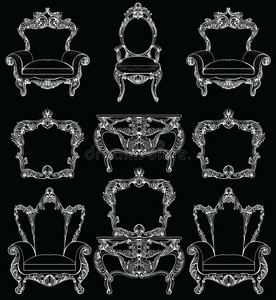 精美绝伦的皇家巴洛克家具雕刻。 矢量法国豪华丰富复杂的装饰结构