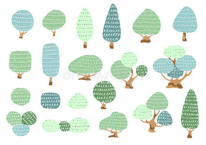 花园 卡通 风景 性格 桦木 分支 花的 插图 灌木 出口