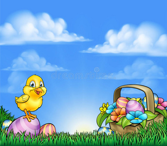 卡通复活节彩蛋和小鸡背景