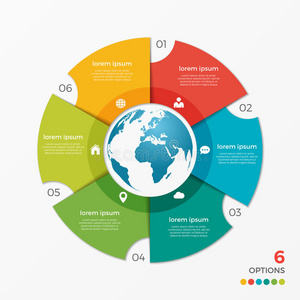 圆形图表信息模板与全球6个选项
