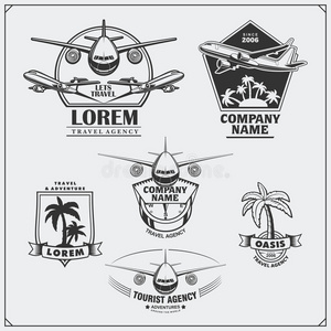 飞机旅行标签，徽章，徽章和设计元素。 复古风格。