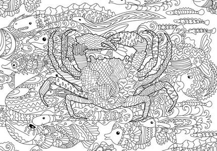 着色 公司 艺术品 有趣的 动物 海的 插图 素描 剪贴画