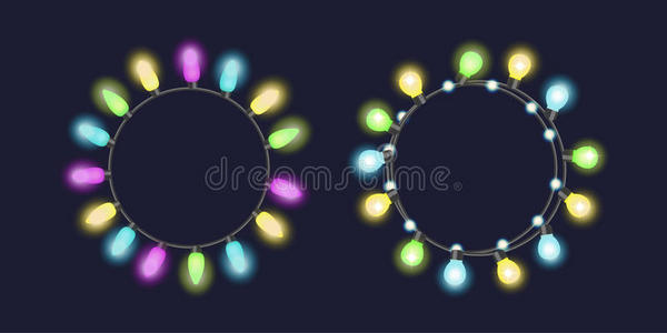 发光的圣诞花环灯泡，用于圣诞节节日贺卡设计和庆祝派对节日装饰
