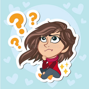 可爱的小女孩好奇卡通人物插图插画