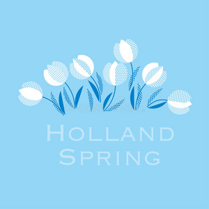 蓝色荷兰风格郁金香花图案。