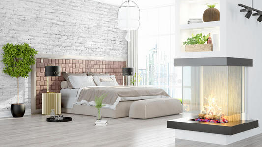 家具 沙发 公寓 壁炉 水泥 房子 卧室 空的 新的 美丽的