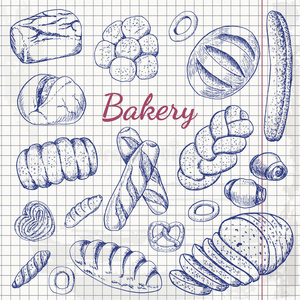 百吉饼 牛角面包 面粉 收集 面包 绘画 面包师 辫子 涂鸦