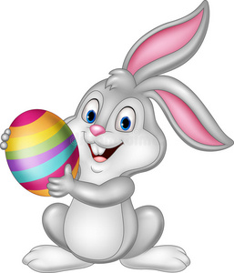 卡通小兔子拿着复活节彩蛋