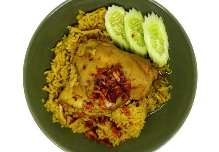 鸡Biryani，穆斯林黄色茉莉花米与鸡，清真鸡和咖喱饭