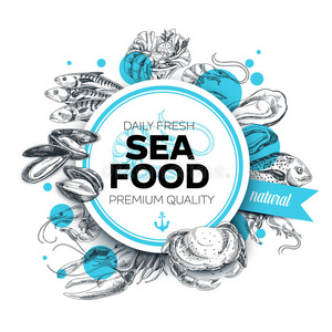 菜单 动物 市场 标签 绘画 横幅 餐厅 贻贝 海洋 食物