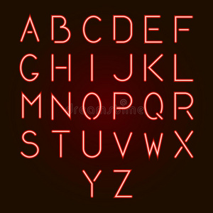 发光的红色霓虹灯字母从a-z.矢量插图.照片