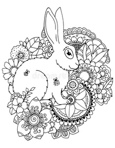 野兔 苹果 动画 手工制作的 胡萝卜 字符 花的 着色 涂鸦
