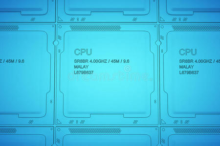 工程师工作在蓝图，概念处理器单元CPU，3D渲染