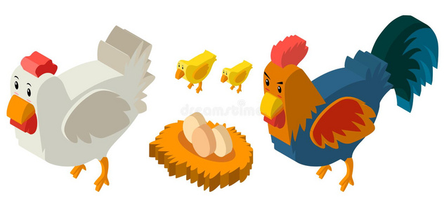鸡和鸡蛋的三维设计