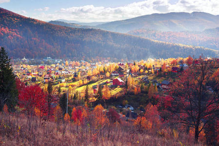 建筑学 小山 薄雾 场景 颜色 全景图 房子 城市景观 地标