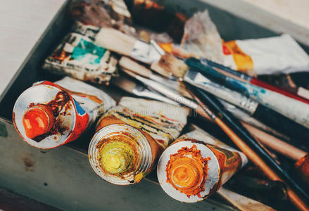 演播室 教育 工作 油漆 工艺 艺术家 画笔 多色 工具