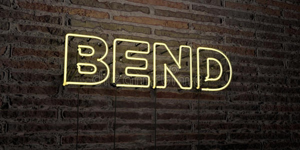 弯曲现实的霓虹灯标志在砖墙背景3D渲染版税免费股票形象