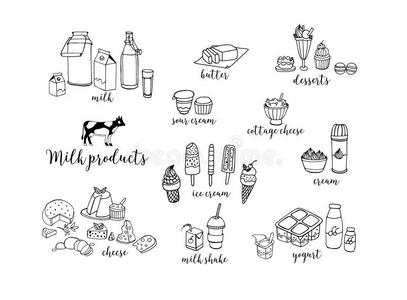 奶牛 绘画 甜点 农事 豆腐 收集 瓶子 早餐 插图 包装