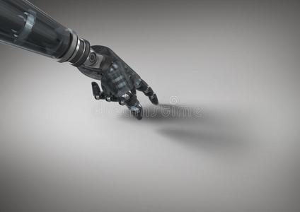 机器人手触摸灰色背景的特写