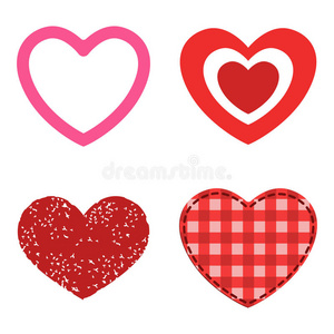 不同风格的红心矢量图标隔离爱情情人节符号和浪漫设计婚礼美丽