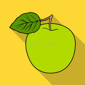 绿色苹果与叶子。适当的饮食糖尿病。糖尿病单一图标在平面风格矢量符号股票插图。