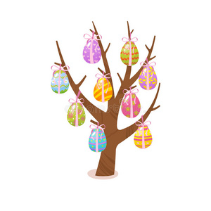 鸡蛋树。 复活节传统元素。 宗教节日符号孤立在白色背景上。