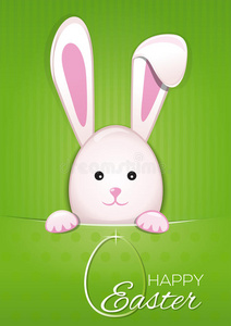 复活节兔子在绿色的复古背景上。 复活节贺卡