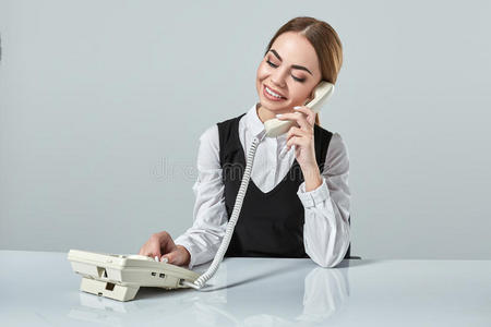 美极了 公司 电话 美丽的 管理 肖像 书桌 总经理 经理