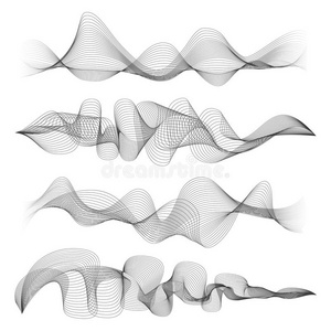 在白色背景上孤立的抽象声波。 数字音乐信号声波形状矢量插图